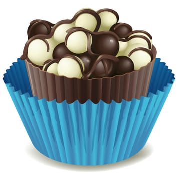illustration of a Chocolate cake in blue cup on white