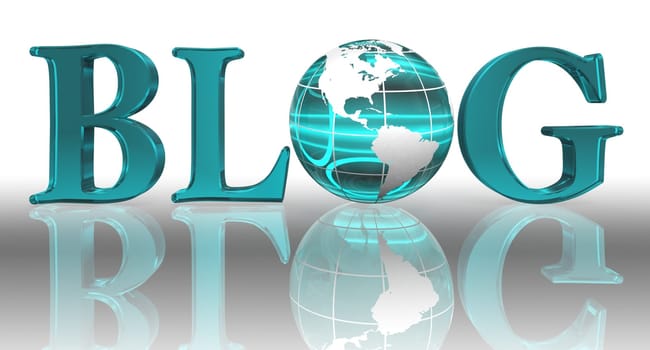 blog logo word and blue earth globe with clipping path
