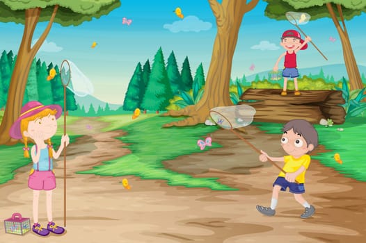 illustration of kids playing outdoor in jungle