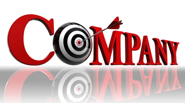 company red word and conceptual target with arrow on white background. clipping path included