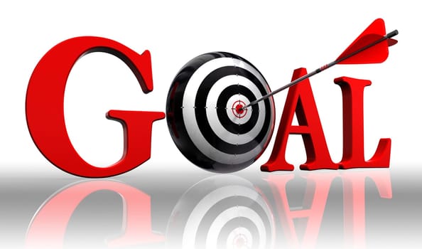 goal red word and conceptual target with arrow on white background clipping path included