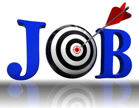 job blue word and conceptual target with arrow on white background.clipping path included