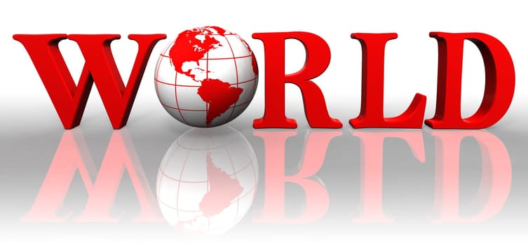 world red word and earth globe on white background