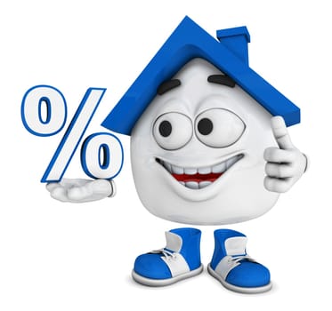 Small 3D House Blue - Percent Symbol