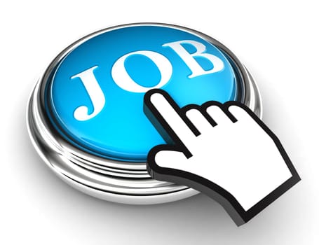 job blue button and cursor hand on white background. clipping paths included