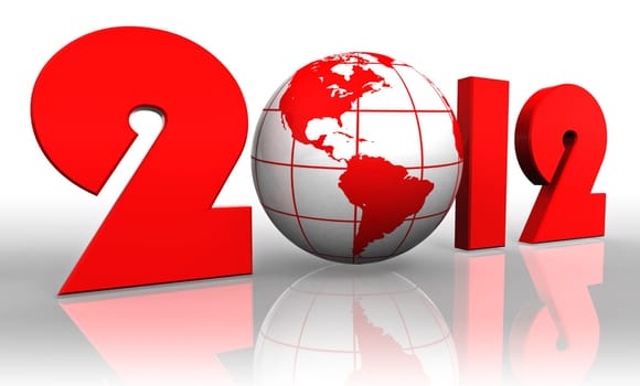 new year 2012 earth globe reflecting on white background