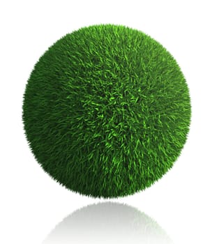 green grass ball on white background. clipping path included