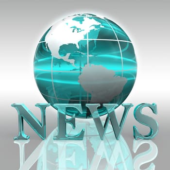 news blue word and earth globe glass logo with clipping path