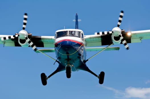 DHC-6 Twin Otter turboprop airplane close up.