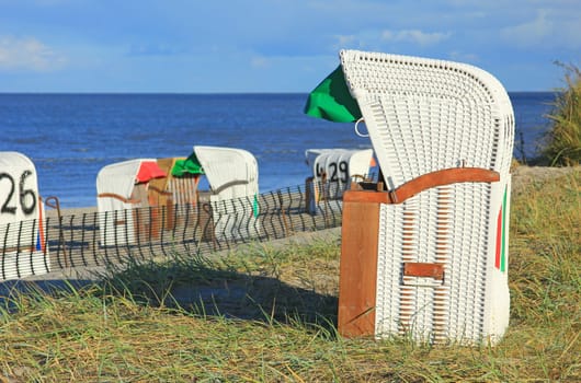 Beach chairs in the dunes at the North Sea,Germany