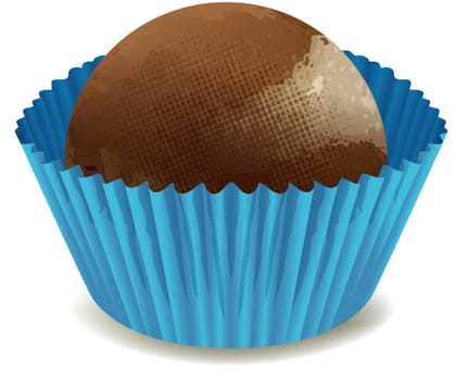 illustration of chocolates in blue cup on a white background