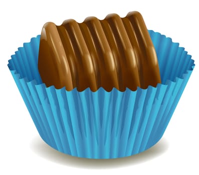 illustration of chocolates in blue cup on a white background