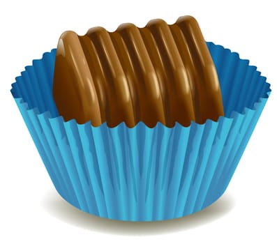 illustration of chocolates in blue cup on a white background