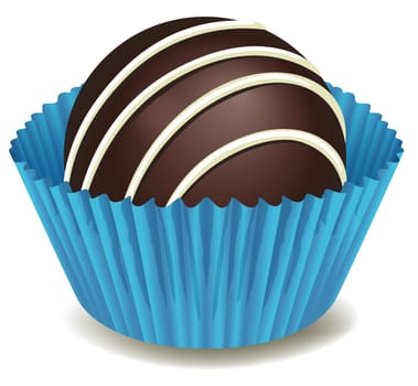illustration of chocolates in blue cup on a white background