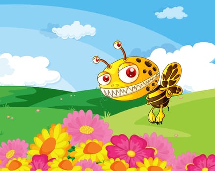 illustration of a bee in a beautiful nature