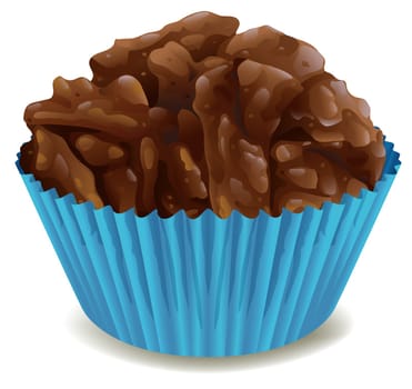 illustration of chocolates in blue cup on a white background