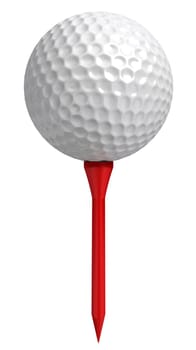 golf ball on red tee on white background. clipping path included