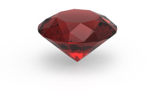 Red diamond ruby gemstone isolated on white with shadows