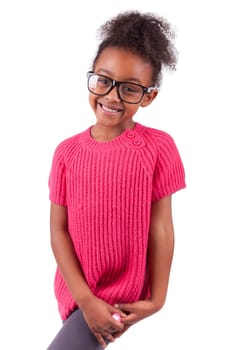 Portrait of a cute young African American girl,isolated on white background