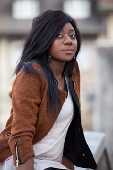 Outdoor of a  portrait happy young african american teenage girl