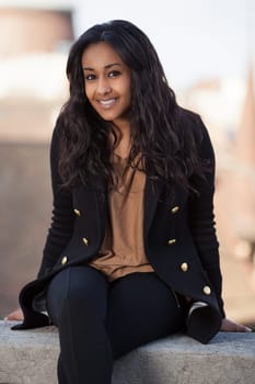 Outdoor of a  portrait happy young african american teenage girl