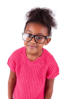 Portrait of a cute young African American girl,isolated on white background