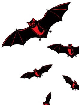 Halloween card, background with flying bats over white