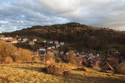 Houses and hills in the German countryside