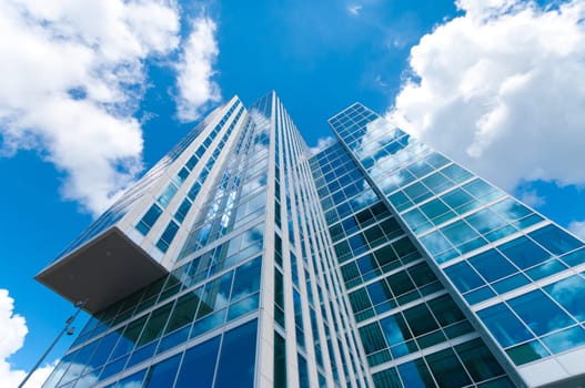 facade of a modern skyscraper in Almere, Netherlands