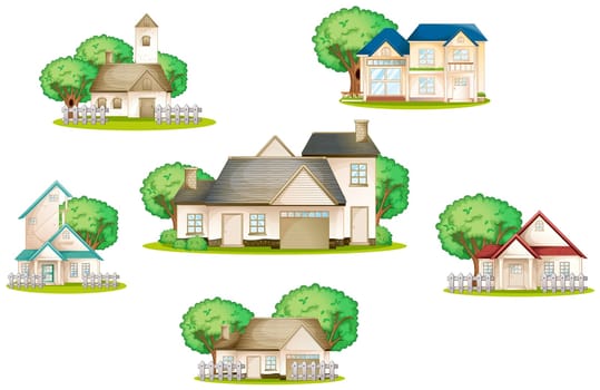 illustration of various houses on a white background