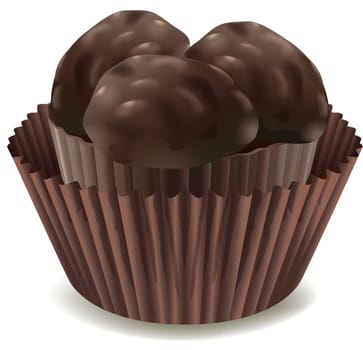 illustration of chocolates in brown cup on a white background