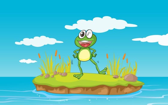 illustration of a frog and a water on a white background