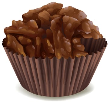illustration of chocolates in brown cup on a white background