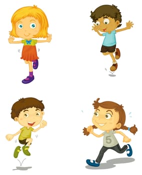 illustration of a four kids on a white background
