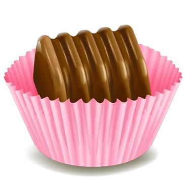illustration of chocolates in a pink cup on a white background