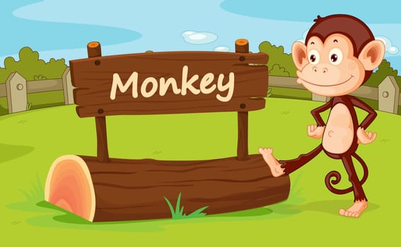 Illustration of monkey in a zoo
