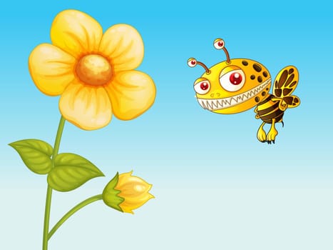 illustration of a bee in a beautiful nature