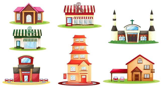 illustration of various houses on a white background