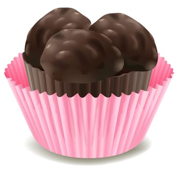 illustration of chocolates in a pink cup on a white background