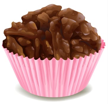 illustration of chocolates in a pink cup on a white background