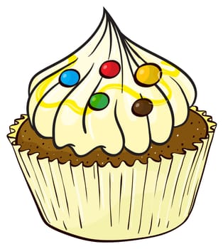 Illustration of an isolated a cupcake on a white background