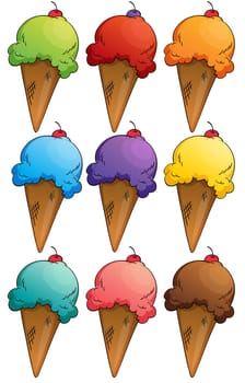 illustration of ice cream in cone on a white background