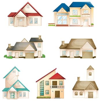 illustration of various houses on a white background