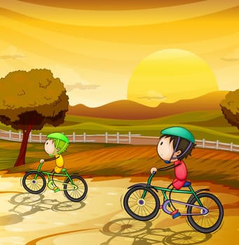 illustration of kids in a beautiful nature