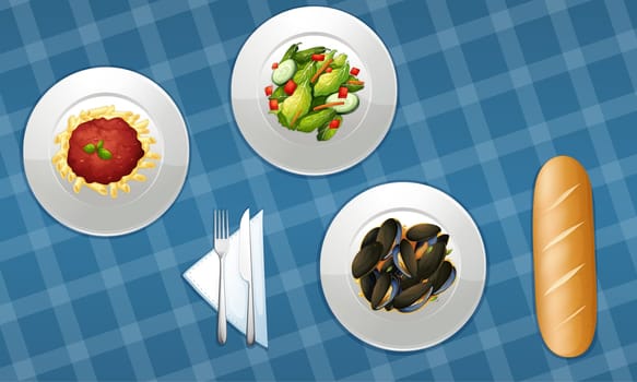 illustration of food on a blue background