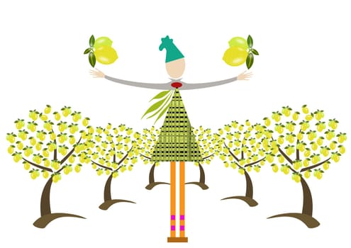 happy child in her garden of lemons