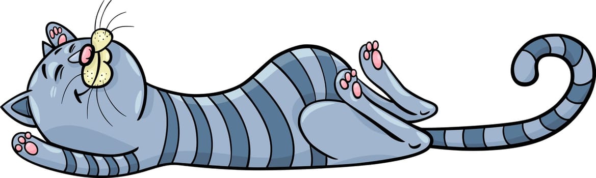 Cartoon Illustration of Funny Sleeping Tabby Cat