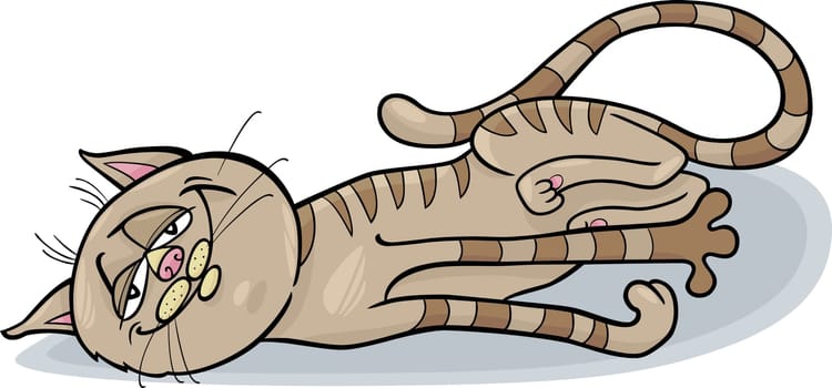 Cartoon Illustration of Happy Sleepy Tabby Cat