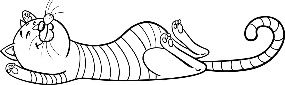Cartoon Illustration of Funny Sleeping Tabby Cat for Coloring Book