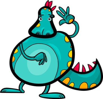 Cartoon Illustration of Funny Colorful Fairytale Dragon Character Creature